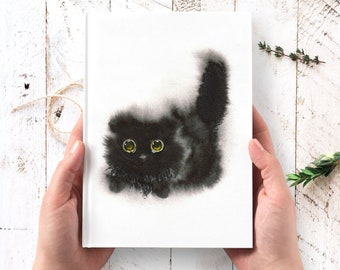 Black Cat Journal Personalized - hardcover journal, cute cat notebook, writing journal, cat lovers gift, black cat art custom journal