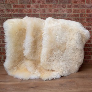 BULK of THREE Sheepskin Rugs Cream white 105-110cm / 60-70cm. Natural Sheep pelt ivory white ethically sourced - UK Seller