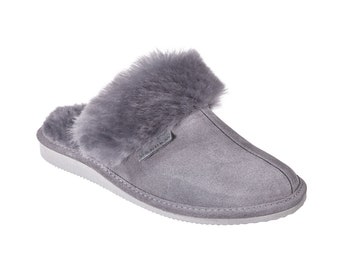 Soft Warm Comfortable Ladies Womens Luxury Slippers Home Shoes Fluffy Flip Flops Hausschuhe Kapcie Sheepskin Wool Grey