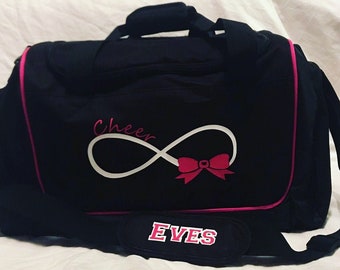Cheerleader personalised gym bag, cheer locker bag, cheer kit bag, gymnastics bag, dance bag, personalised gym bag, black and pink gym bag