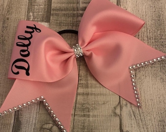 pink personalised cheer bow, bow with name, cheer gift, bling cheer bow, hair bow personalised, cheer team bows, dance bow. gymastics bow