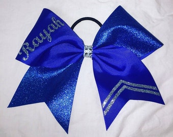 Personalised blue cheer bow, blue glitter Ticktock cheer bow, cheer team bows, cheerleader gifts, team cheer bows, flyer gifts, cheerleader