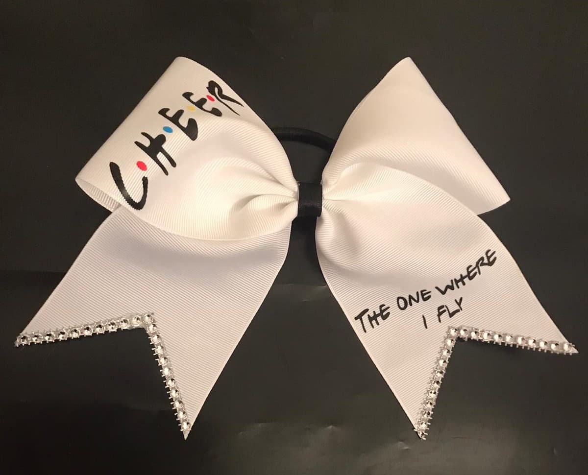 friends inspired Cheer bow, the one where, i fly, flyer cheer bow, team cheer bow, black bow, cheerleader gift, cheer, black and white bow