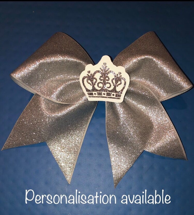 queens cheer bow stiff glitter cheer bow silver glitter 3D crown cheer bow stiff cheer bow silver cheer bow personalised cheer bow