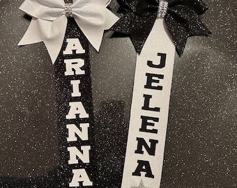 Personalised pin me cheer ribbon, pin me comp chain, cheerleader gift, pin me, cheerleader bag charm, cheer bag bow, cheer comp gifts