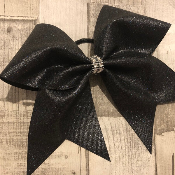 Black Glitter Cheer Bow, Black Cheer Bow, Black Sparkle Cheer Bow, Full Glitter Cheer Bow, Cheerleader Gift, Bling Cheer Bow, Sparkly bow