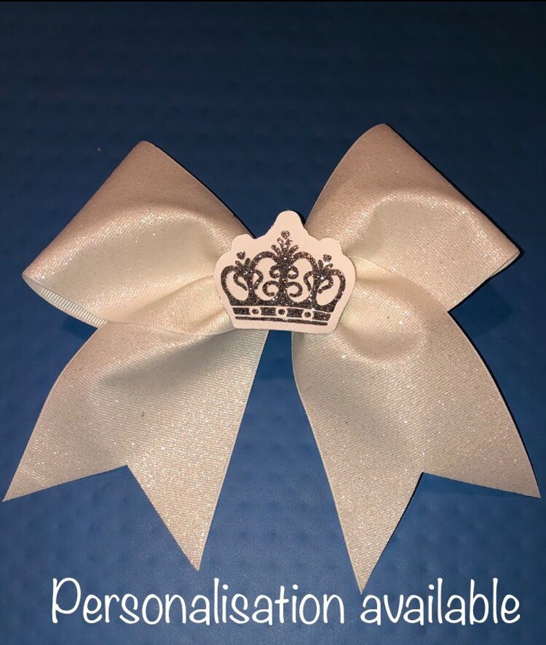 queens cheer bow stiff glitter cheer bow silver glitter 3D crown cheer bow stiff cheer bow silver cheer bow personalised cheer bow