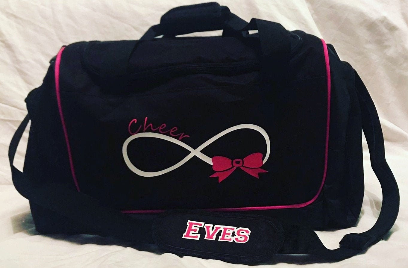 Cheerleader personalised gym bag, cheer locker bag, cheer kit bag, gymnastics bag, dance bag, personalised gym bag, black and pink gym bag