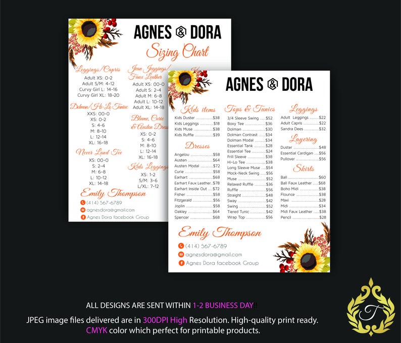 Agnes And Dora Size Chart