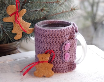 Violet Strick-Kaffeewärmer: Handgemacht gehäkelte Körbchenhülle