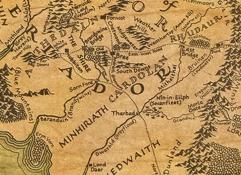 POSTER Carte Seigneur des Anneaux Terre du Milieu Poché Etsy