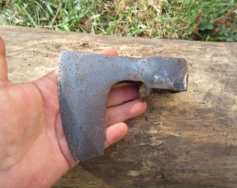 Vintage Antique Primitive Old Rare 2,65 lbs Hand Forged Wrought Viking Style Steel Bearded Blank Axe Head Splitting Hatchet Rustic Hand Tool