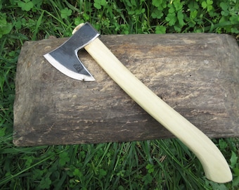 Handmade Forged Steel Viking Bearded Axe: Throwing Hatchet, Camping Tool
