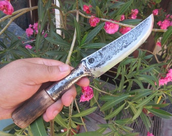 Handmade Forged Spring Steel Viking Knife: Bushcraft Hunting Tool
