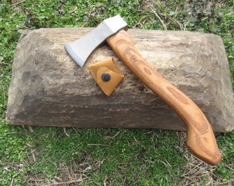 Hacha Tomahawk de acero vikingo forjado: hacha arrojadiza de supervivencia con funda de cuero