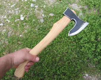 Handmade Forged Steel Viking Bearded Axe: Throwing Hatchet, Camping Tool