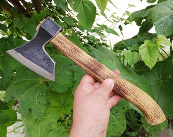 Handmade Forged Steel Viking Bearded Axe: Throwing Hatchet, Camping Tool