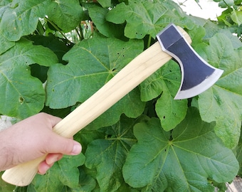 Handmade Forged Steel Viking Bearded Axe: Throwing Hatchet, Camping Tool