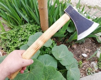Handmade Forged Steel Viking Bearded Axe: Throwing Hatchet, Bushcraft Tool