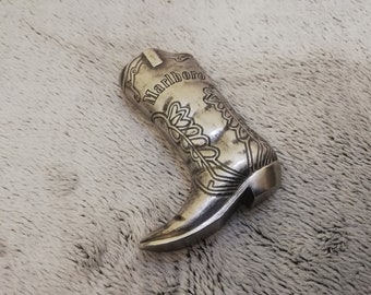 Vintage Rare Advertising Marlboro Metal Cowboy Boot Cigarette Pocket Lighter Case for Small Mini "BIC" Case,Holder