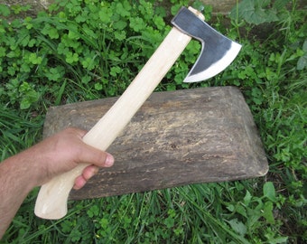 Handmade Forged Steel Viking Bearded Axe: Throwing Hatchet, Camping Tool