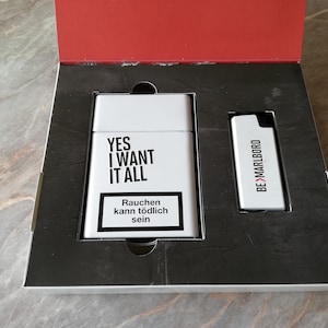 Vtg Very Rare Advertising Set Marlboro Metal Cigarette Box & Pocket Lighter Case for Small Mini "BIC" Case,Holder with Original Box