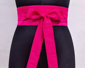 Magenta Pink Obi Belt, Fuchsia Wedding Waist Cincher, Faux Dupioni Silk, Bridal Corset Belt