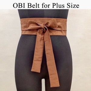 Brown Tan Plus Size Obi Belt Women, Kimono Dress Belts for Women, Waist Cincher, Dupioni Silk Faux Wrap Corset Belt, Long Wide Wedding Sash