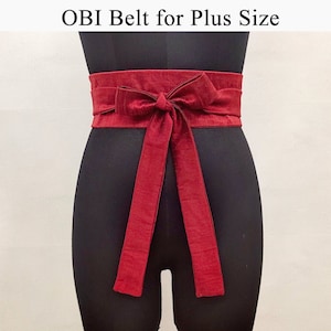 Maroon Red Plus Size Obi Belt Women, Dress Belts for Women, Waist Cincher, Dupioni Silk Faux Wrap Corset Belt, Long Wide Wedding Sash, Gifts