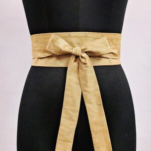 Dull Gold Obi Belt, Rust Tan Corset Belt, Wide Waist Cincher, Kimono Dress Sash