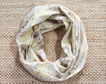 Yellow Floral Infinity Scarf, Pastel Boho Cowl Scarf, Unique Loop Summer Scarves for Women