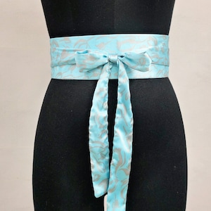 Blue Obi Belt Women, Floral Satin Kimono Dress Belts for Women, Wide Waist Cincher, Wrap Corset Belt, Long Cinch Belt, Wedding Sash, Gifts