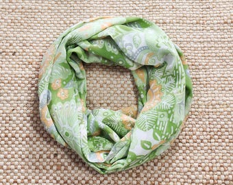 Green Floral Infinity Scarf Women, Boho Summer Loop Scarf, Soft Cowl Tube Scarves