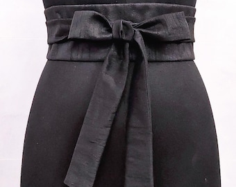 Black Obi Belt Women, Wedding Waist Cincher, Faux Silk Wide Sash, Corset Cinch Belt