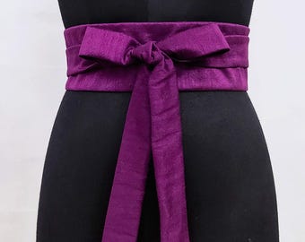 Purple Obi Belt, Kimono Sash, Waist Cincher, Faux Dupioni Silk, Wedding Corset Belt