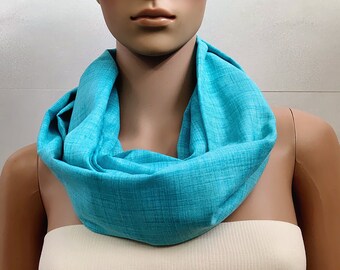 Blue Infinity Scarf Women, Plain Summer Scarves for Women, Chunky Spring Scarf, Loop Cowl Scarf, Circle Tube Scarves, Gifts for her