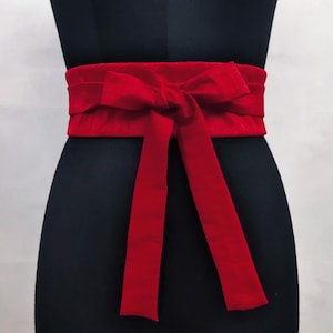 Red Obi Belt, Kimono Dress Sash, Waist Cincher Faux Dupioni Silk , Wrap Corset Belt