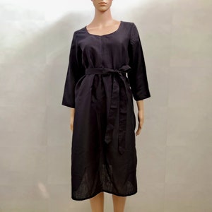 Black Ramie Linen Dress Summer Casual Dresses for Women Long Tent Dress Shift Dress Loose Dress Knee length Day Dress Formal Dress