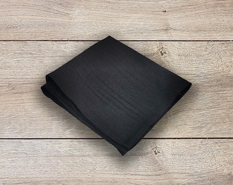 Men’s Black Pocket Square, Solid Wedding Handkerchief, Faux Dupioni Silk, Groom Groomsmen Business Wear