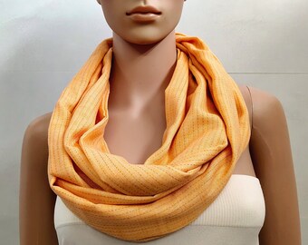 Orange Infinity Scarf Women, Striped Summer Scarf, Plain Chunky Scarves for Women, Circle Cowl Scarf, Long Loop Tube Scarf, Gifts for her