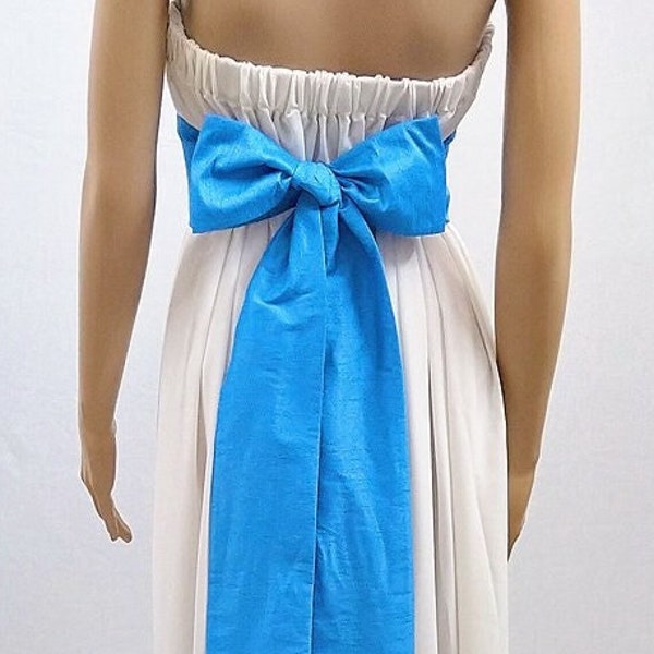Blue Wedding Sash, Bridal Belt, Dress Belts for Women, Dupioni Silk Faux, Long Wide Bridesmaid Sash Belt, Prom Pageant Bow Sash, 24 Colors