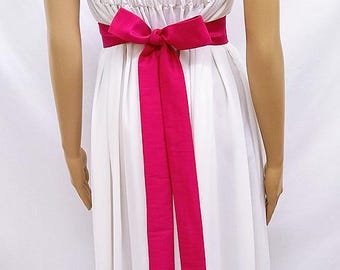 Fuchsia Wedding Sash, Hot Pink Bridal Bridesmaid Dress Belt, Faux Silk, Prom Bow Sashes