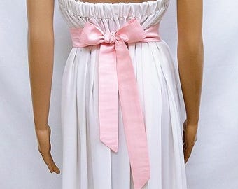 Light Pink Wedding Sash, Bridal Bridesmaid Dress Belt, Faux Silk, Prom Pageant Bow Sash
