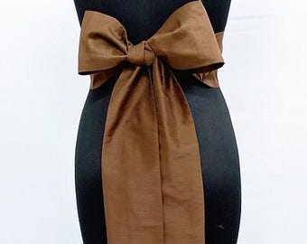 Brown Wedding Sash, Bridal Bridesmaid Dress Belt, Faux Dupioni Silk, Prom Pageant Bow Sashes