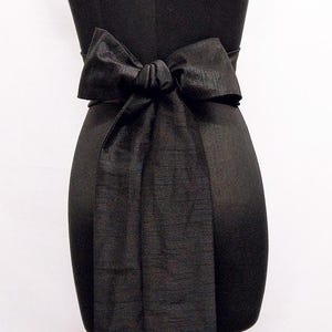 Black Wedding Sash, Bridal Bridesmaid Dress Belt, Faux Dupioni Silk, Prom Pageant Bow Sashes
