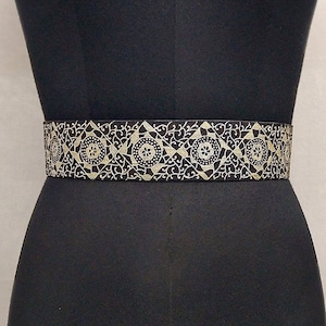 Gold Black Silk Obi Belt Women, Kimono Dress Belts for Women, Handpainted Waist Cincher, Cinch Belt, Wrap Corset Belt, Long Wedding Sash