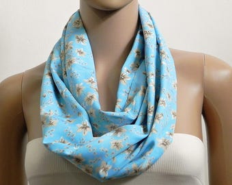 Blue Floral Infinity Scarf Women, Boho Summer Scarves for Women, Pastel Scarf, Loop Cowl Scarf, Circle Tube Scarves, Gifts for her