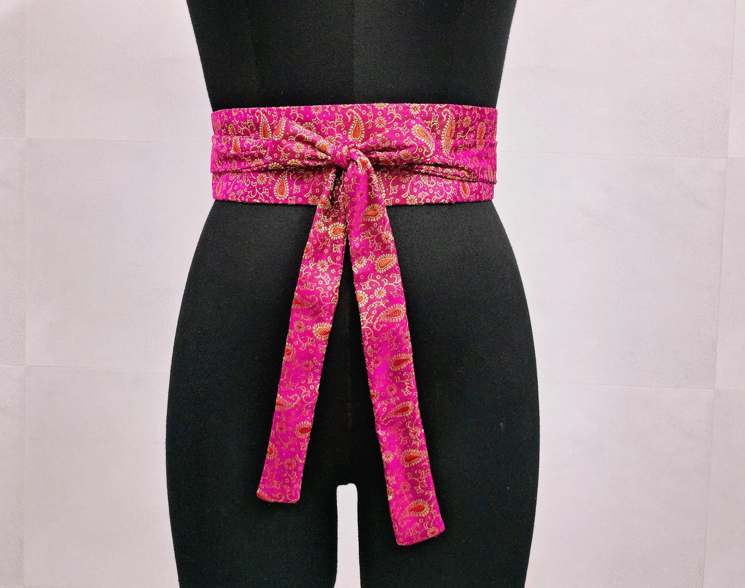 Purple Paisley Brocade Obi Belt, Magenta Gold Waist Cincher  display picture 2