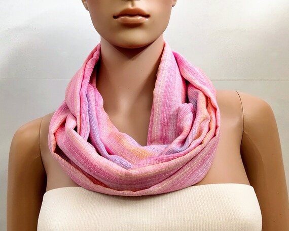 Pink Infinity Scarf Women Striped Kantha Summer Scarves for Women Plain Chunky Scarf Loop Cowl Scarf Soft Tube Scarf Shawl Gift for Her Etsy UK