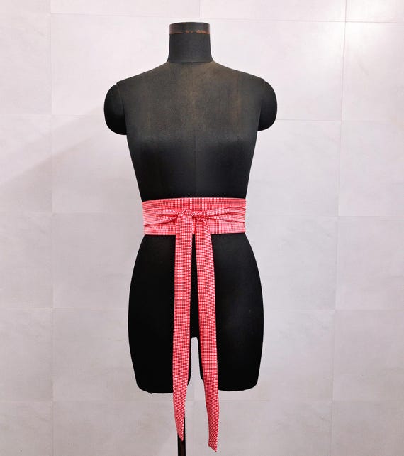 Red Gingham Satin Obi Belt, Corset Waist Cincher, Oversized  display picture 1